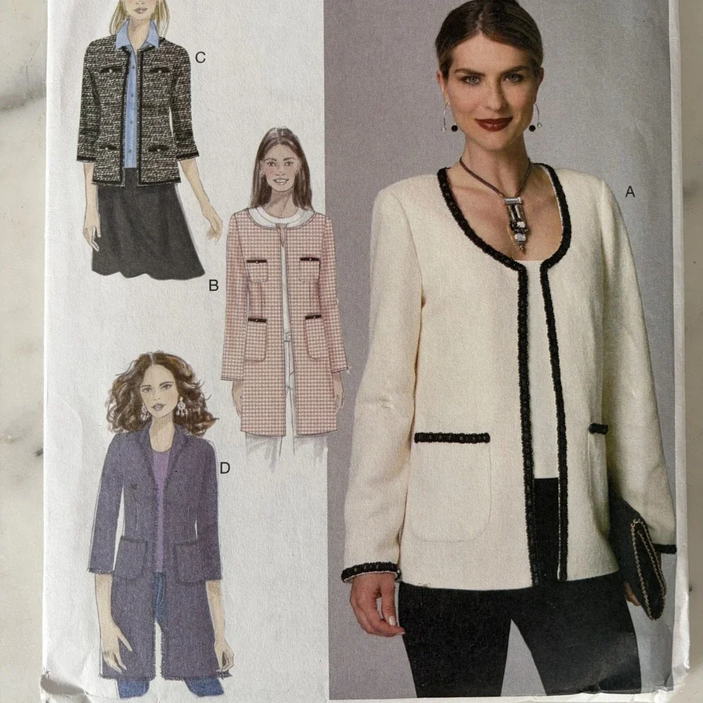 BUTTERICK 6382 - SEMI-FITTED LINED JACKET SIZE 14, 16, 18, 20 & 22 Uncut FF